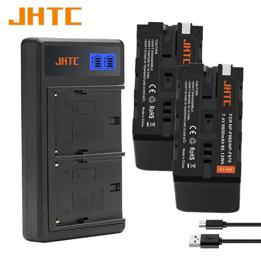 FirstPower 2 Pack NP-F970 Batteries And USB Dual Charger 7.4V 8800mAh For Sony MC1500C 190P 198P F950 HD1000C NP-F970 F960 F950 Photographic Lamp Battery,1Kit