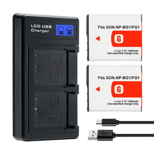 NP-BG1 Camera Replaceable Battery and LCD Slim USB Charger 3.7V 1400mAh for Sony NP-BG1 DSC-H3 H7 H9 H10 H20 H50 H55 H70 H90 HX5V NP-FG1 Rechargeable Lithium Battery Charger, 1 Set
