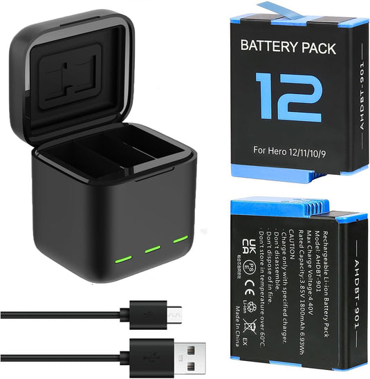 TELESIN 3.85V 1800mAh Battery for GoPro Hero 12 11 10 9, Single Pack Battery/+With USB Fast Charger and Protective Case, Perfectly Compatible with GoPro Hero 12 11 10 9 Original Batteries Accessories,1 Pack