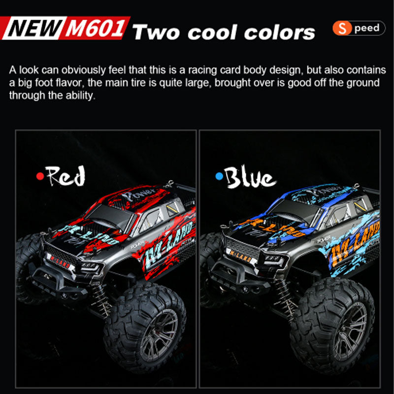 Load image into Gallery viewer, 1:16 RC High Speed Truck 4WD USB Charger GT Control System AA Battery ,Splash Proof 390 High Speed Motor 2.4GHZ (Red/Blue)