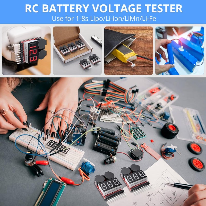 Load image into Gallery viewer, 2PCS/4PCS 1-8s Lipo Battery Voltage Tester,RC Low Voltage Buzzer Alarm,Battery Monitor Checker Tester for 1-8s Lipo Life LiMn Li-ion Battery