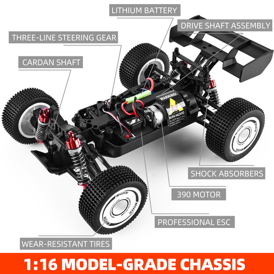 GUOKAI 1/16 The large tire High-speed Remote control Off-Road Vehicle, Adopts Four-Drive Force with Brushed Motor, Strong Power easy to deal with Various Terrains