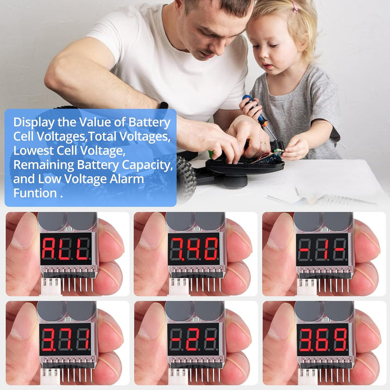 Load image into Gallery viewer, 2PCS/4PCS 1-8s Lipo Battery Voltage Tester,RC Low Voltage Buzzer Alarm,Battery Monitor Checker Tester for 1-8s Lipo Life LiMn Li-ion Battery