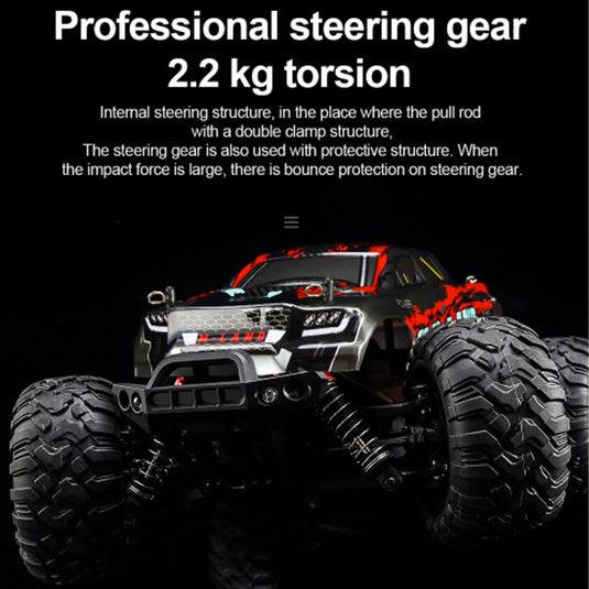 1:16 RC High Speed Truck 4WD USB Charger GT Control System AA Battery ,Splash Proof  390 High Speed Motor 2.4GHZ (Red/Blue)