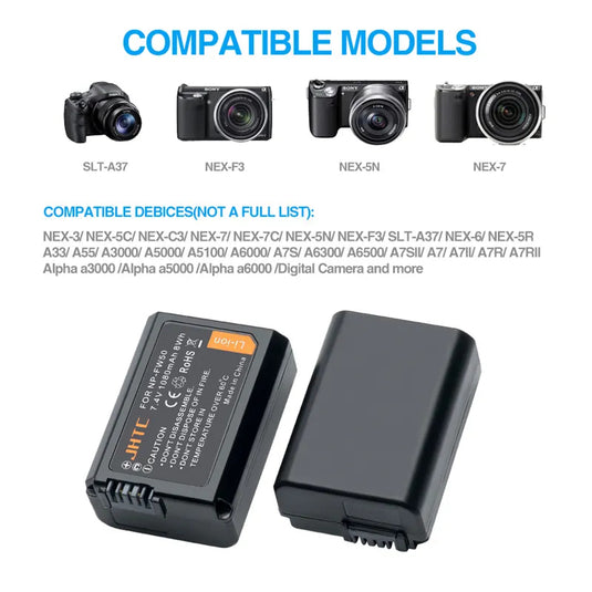 NP-FW50 7.4V Digital Battery Charger Kit 1080mAh Compatible With Sony A6000 A6400 A6300 A6500 A7 A7II A7RII A7SII A7S A7S2 A7R NPFW50 Cameras Batteries