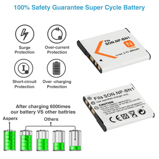 Power NP-BN1 3.7V Battery Replacement 900mAh For SONY DSC WX5 TX9 T99 TX7 TX5 W390 W380 W350 W320 W360 QX100 900mah NPBN1 Camera Batteries,1~2Pcs