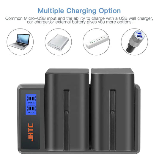 FirstPower 2 Pack NP-F970 Batteries And USB Dual Charger 7.4V 8800mAh For Sony MC1500C 190P 198P F950 HD1000C NP-F970 F960 F950 Photographic Lamp Battery,1Kit