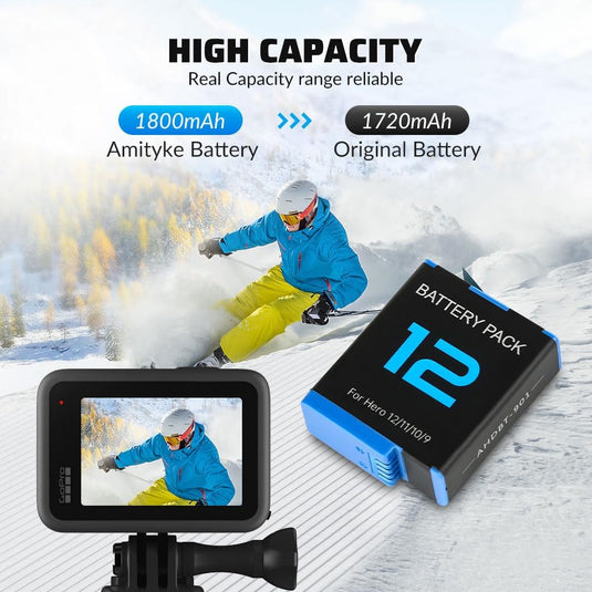 TELESIN 3.85V 1800mAh Battery for GoPro Hero 12 11 10 9, Single Pack Battery/+With USB Fast Charger and Protective Case, Perfectly Compatible with GoPro Hero 12 11 10 9 Original Batteries Accessories,1 Pack