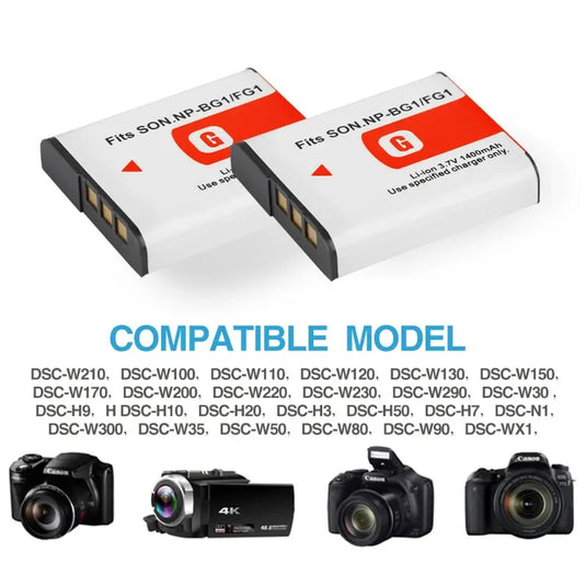 NP-BG1 Camera Replaceable Battery and LCD Slim USB Charger 3.7V 1400mAh for Sony NP-BG1 DSC-H3 H7 H9 H10 H20 H50 H55 H70 H90 HX5V NP-FG1 Rechargeable Lithium Battery Charger, 1 Set