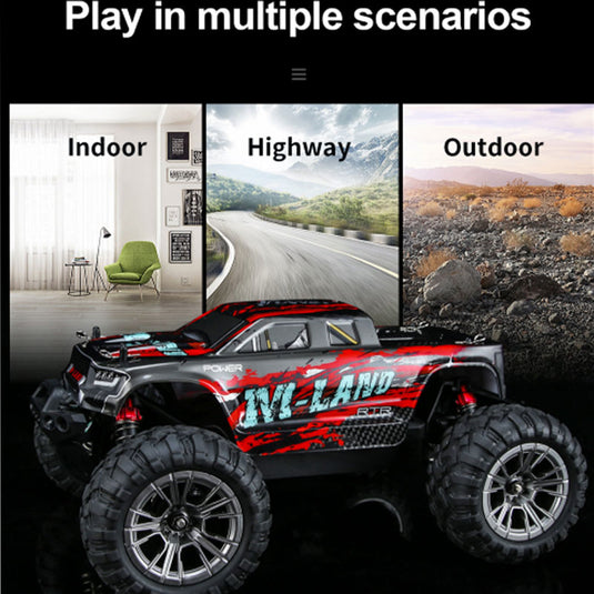 1:16 RC High Speed Truck 4WD USB Charger GT Control System AA Battery ,Splash Proof  390 High Speed Motor 2.4GHZ (Red/Blue)