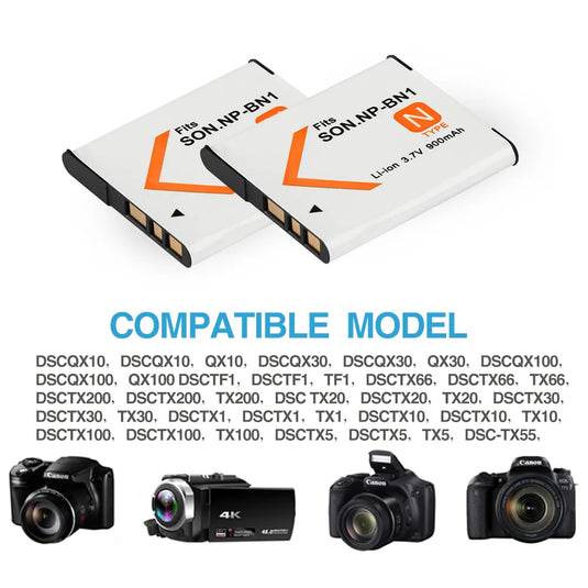 Power NP-BN1 3.7V Battery Replacement 900mAh For SONY DSC WX5 TX9 T99 TX7 TX5 W390 W380 W350 W320 W360 QX100 900mah NPBN1 Camera Batteries,1~2Pcs