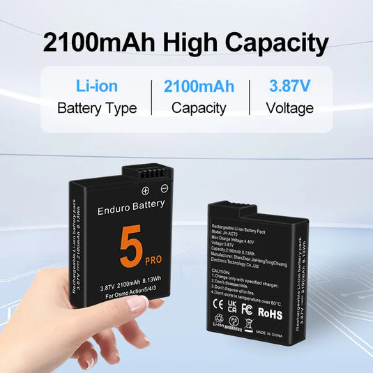 3.87V 2100mAh Battery Replacement Compatible For DJI Osmo Action 3, Action 4, Action 5Pro Sport Cameras Accessories