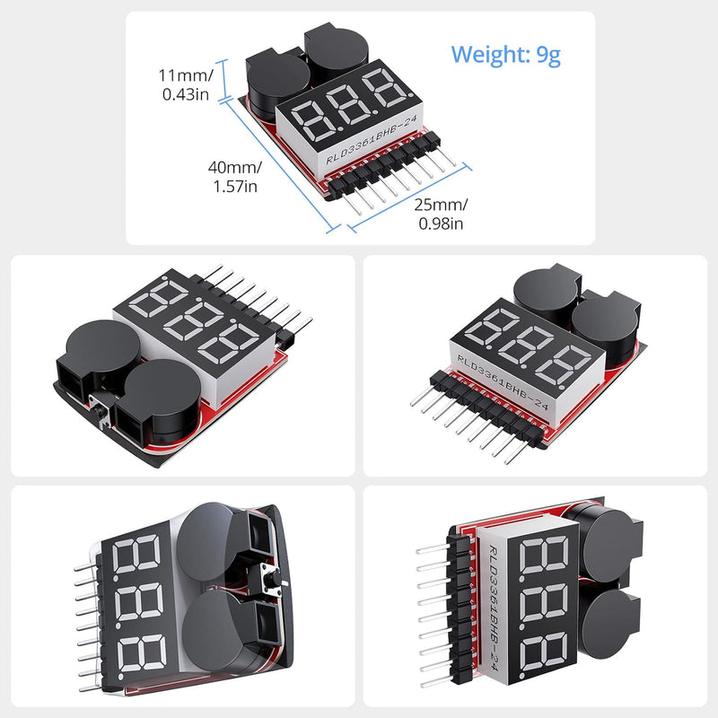 Load image into Gallery viewer, 2PCS/4PCS 1-8s Lipo Battery Voltage Tester,RC Low Voltage Buzzer Alarm,Battery Monitor Checker Tester for 1-8s Lipo Life LiMn Li-ion Battery