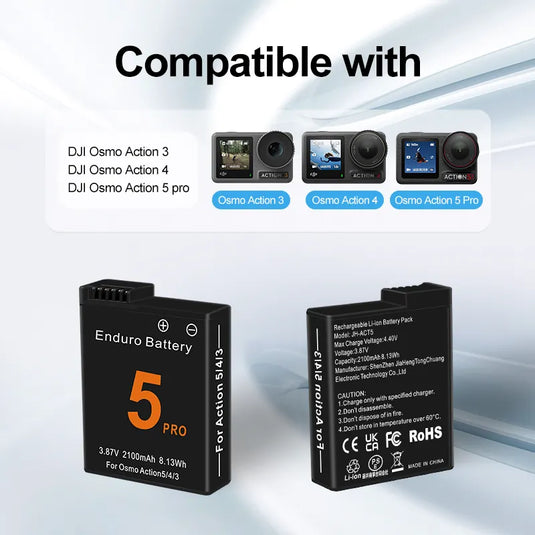 3.87V 2100mAh Battery Replacement Compatible For DJI Osmo Action 3, Action 4, Action 5Pro Sport Cameras Accessories