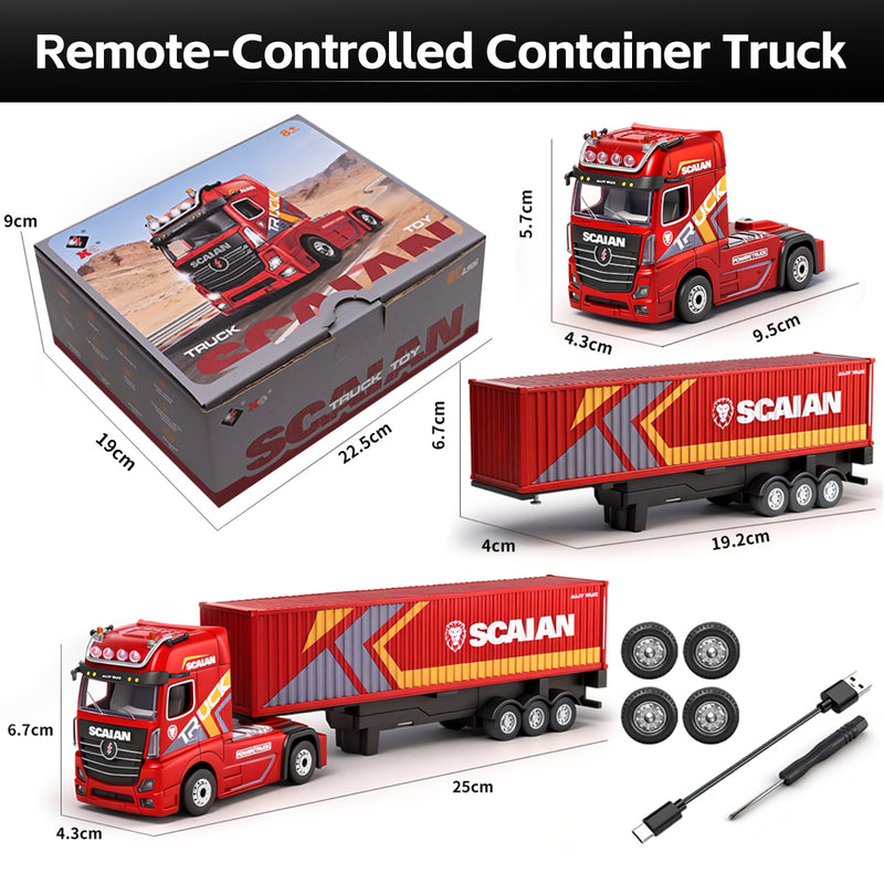 Load image into Gallery viewer, WLtech XK 1:64 Remote Control Container Truck, 2.4G 4WD Mini RC Semi-Tractor Trailer with Detachable Cabinet, 3-Speed Adjustable Drift & Racing Mode, LED Lights, Horn Sound & Type-C Rechargeable