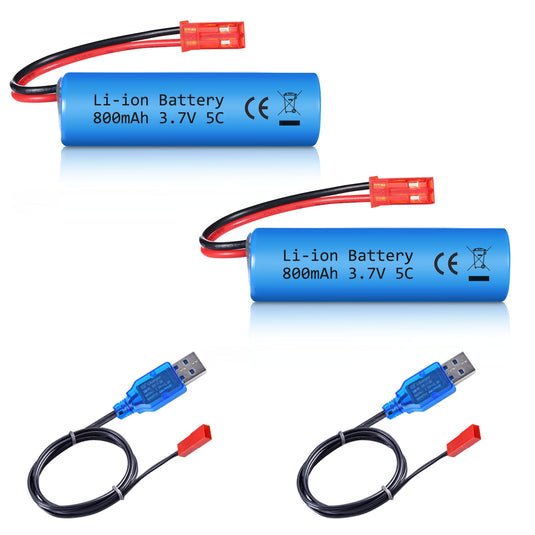 URGENEX 3.7V 800mah Li-ion Battery 2Pack with USB Chargers JST Plug RC Rechargeable 1S Battery Compatible with Huina RC Construction Trucks