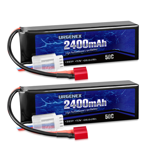 URGENEX 11.1V 2400mAh Lipo Battery 50C High Discharge Rate 3S RC Batteries with Deans T Plug Fit for RC Airplane, FPV Drone, UAV Quadcopter and Helicopter 2 Pack