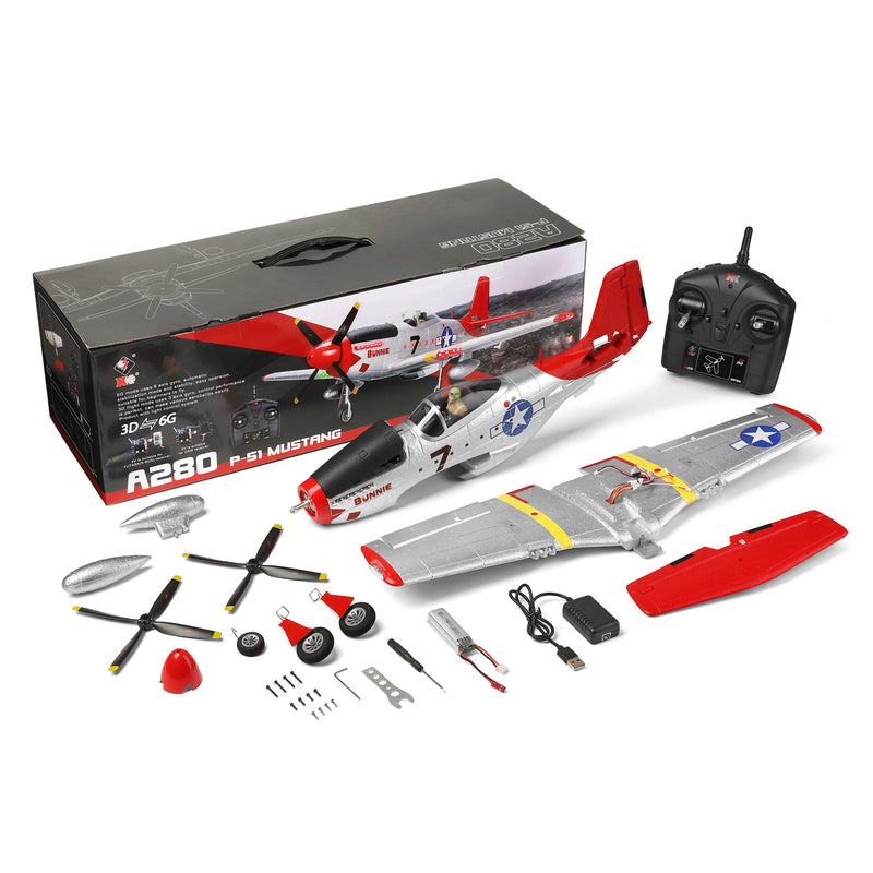 Load image into Gallery viewer, Wltoys A280-P51 World War II EPP Foam Airplane 560mm Wingspan 4 Channel 6 Axis Gyro RC Airplane With LED Lights on the Fuselage