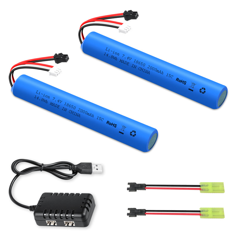Load image into Gallery viewer, Gel Blaster Battery 7.4V 2000mAh SM2P Plug Airsoft Battery