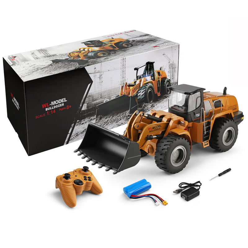 Load image into Gallery viewer, WLtoys RC Bulldozer 1:14 Scale High Simulation 2.4G Independent Control Analog Hydraulic Telescopic Design with Light and Sound