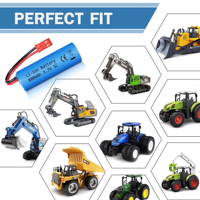 Load image into Gallery viewer, URGENEX 3.7V 800mah Li-ion Battery 2Pack with USB Chargers JST Plug RC Rechargeable 1S Battery Compatible with Huina RC Construction Trucks