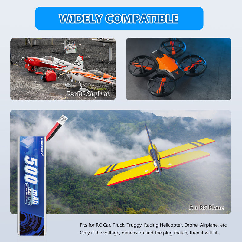 Load image into Gallery viewer, URGENEX 5PCS EMAX Battery 1S 500mAh 3.8V HV Lipo Battery 80C High Discharge Rate RC Drone Battery with PH2.0 Plug Fit for EMAX Quadcopter and Most 1S Racing Drone FPV