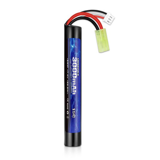 URGENEX 3000mAh Airsoft Battery 7.4V Stick Battery with Mini Tamiya Plug 2S Rechargeable Stick Shape RC Lithium-ion Fit for Most Airsoft Model Guns Rifles