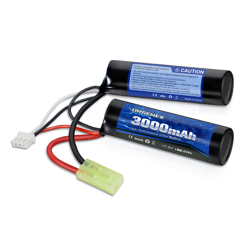 Load image into Gallery viewer, URGENEX 3000mAh Airsoft Battery 7.4V Nunchuck Battery with Mini Tamiya Plug 2S Rechargeable Stick Shape Butterfly Battery Fit for Most Airsoft Model Guns Rifles