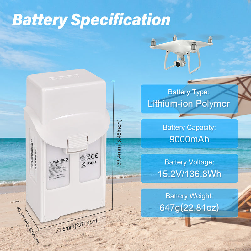 Load image into Gallery viewer, Phantom 4 Intelligent Flight Battery 15.2V 9000mAh High Capacity Replacement Battery Compatible with DJI Phantom 4/4 Pro/4 Pro V2.0/4 Pro Plus/4 Advanced/4 RTK Drone, Up to 45Mins Flight Time