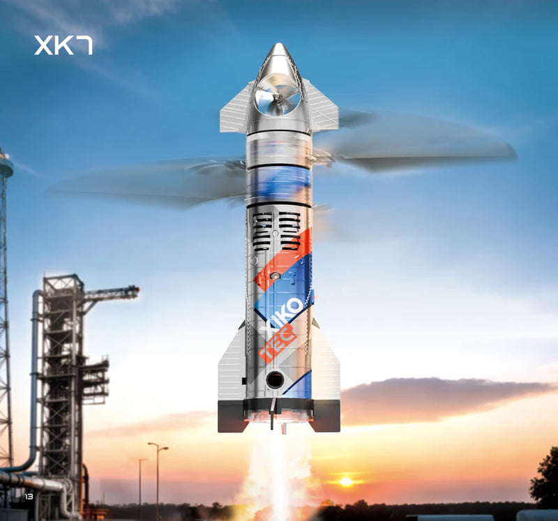 Load image into Gallery viewer, XK7 Remote Control Rocket Toy, 2.4G 3.5CH RC Helicopter with Water Mist Spray & LED Lights, Altitude Hold, One-Key Take-off/Landing, Space Rocket Chopper Toy for Kids and Adults