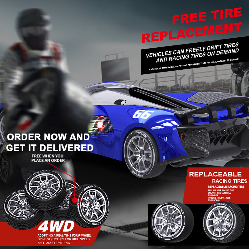 Load image into Gallery viewer, RACER RC Dtift Car – 4WD Drift Racing Car With LED lights, High-Speed Motor, Brushless Motor And Replaceable Tires,Curve Drift 20KM/H (Red/Blue/Yellow/Green)