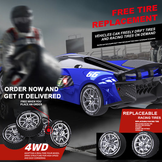 RACER RC Dtift Car – 4WD Drift Racing Car With LED lights, High-Speed Motor, Brushless Motor And Replaceable Tires,Curve Drift 20KM/H (Red/Blue/Yellow/Green)