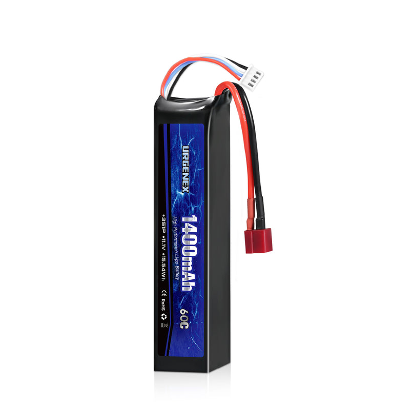 Load image into Gallery viewer, URGENEX Airsoft Battery 11.1V 1400mAh 60C High Discharge Rate Lipo Battery Pack with Deans T Plug Rechargeable 3S Lipo Battery for Airsoft Model Guns