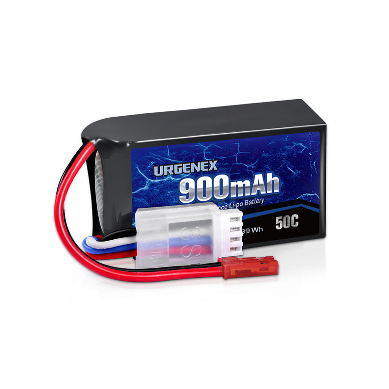 Load image into Gallery viewer, URGENEX 11.1V 900mAh Lipo Battery 3S 50C High Discharge Rate RC Battery Pack with JST Plug Rechargeable Lipos for RC Airplane Racing Drone Helicopter Quadcopter Micro FPV RC Car Truck Boat