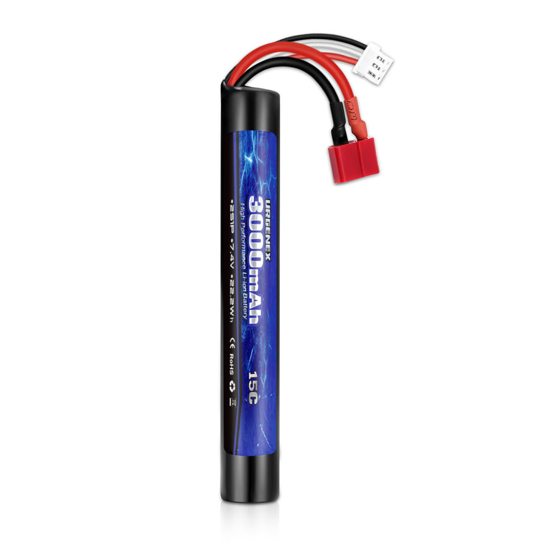 Load image into Gallery viewer, URGENEX 3000mAh Airsoft Battery 7.4V Stick Battery with Deans T Plug 2S Rechargeable Stick Shape RC Lithium-ion Fit for Most Airsoft Model Guns Rifles