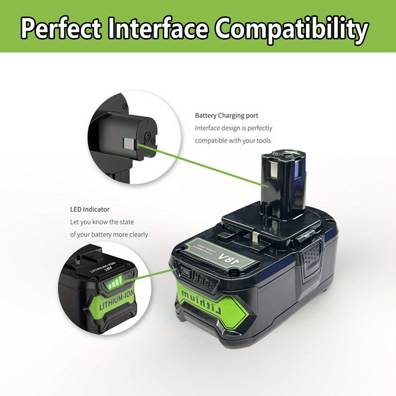 Load image into Gallery viewer, 18V 6.0 AH High Capacity Replacement Battery for Ryobi P102 P103 P104 P105 P107 P108 P109 P122 for Ryobi ONE+ 18-Volt Tools Battery 1Pack (Green)