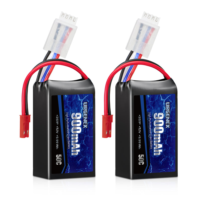 Load image into Gallery viewer, URGENEX 11.1V 900mAh Lipo Battery 3S 50C High Discharge Rate RC Battery Pack with JST Plug Rechargeable Lipos for RC Airplane Racing Drone Helicopter Quadcopter Micro FPV RC Car Truck Boat