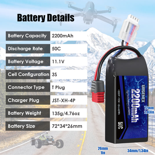 11.1V 2200mAh Upgrade 3S Lipo Battery for Hyper Go Angry Snail RC Truck 50C High Dis Charger Rate