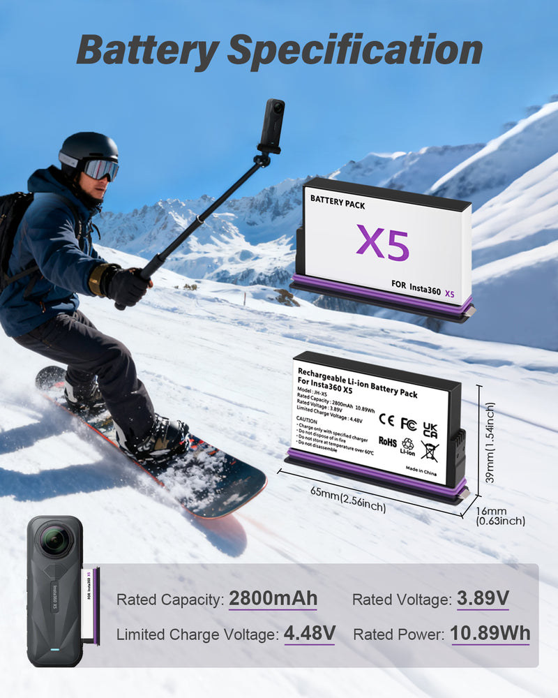 Load image into Gallery viewer, Insta 360 X5 Batteries 2 Pack 2800mAh 3.89V Replacement Camera Battery with Dual 2 Slot LCD Visual Display 27W Rapid Charging Hub, Compatible with Insta 360 X5 Action Camera (2 Batteries+ Charging Box / Only Charger Box)