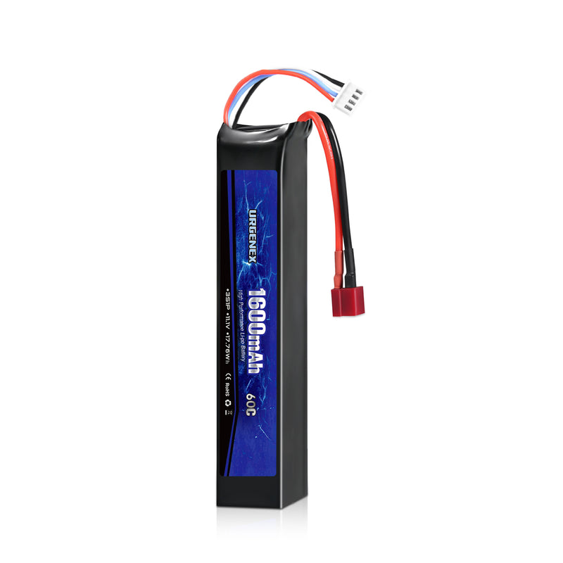 Load image into Gallery viewer, URGENEX Airsoft Battery 11.1V 1600mAh 60C High Discharge Rate Lipo Battery Pack with Deans T Plug Rechargeable 3S Lipo Battery for Airsoft Model Guns