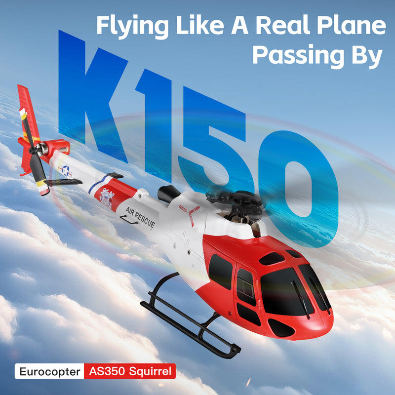 Load image into Gallery viewer, K150 AS350 Squirrel RC Helicopter 4 Channel Flybarless Aileronless Helicopter, One Key Takeoff Landing Beginner RC Helicopter