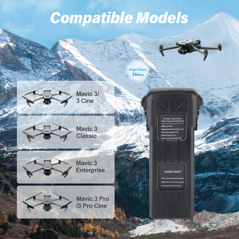 Load image into Gallery viewer, Mavic 3 Intelligent Flight Battery 15.4V 5000mAh High Capacity Replacement Battery Compatible with DJI Mavic 3 / 3 Cine / Classic / Enterprise/ 3 Pro/ Pro Cine, Up to 46Mins Max Flight Time