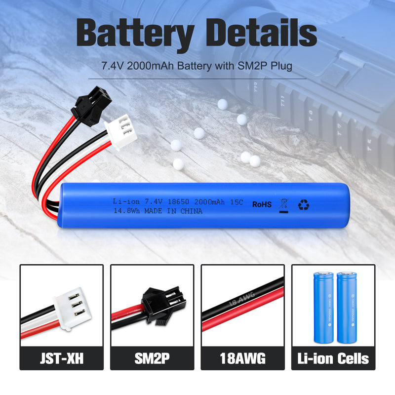 Load image into Gallery viewer, Gel Blaster Battery 7.4V 2000mAh SM2P Plug Airsoft Battery
