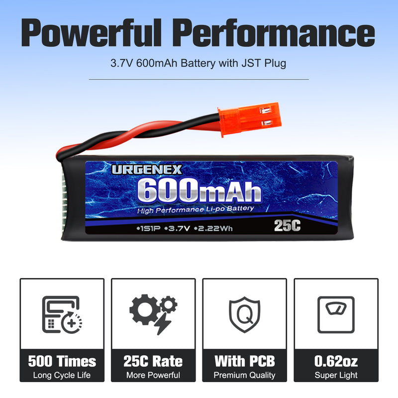 Load image into Gallery viewer, URGENEX 3.7V 600mAh RC Drone Battery with JST Plug for UDI