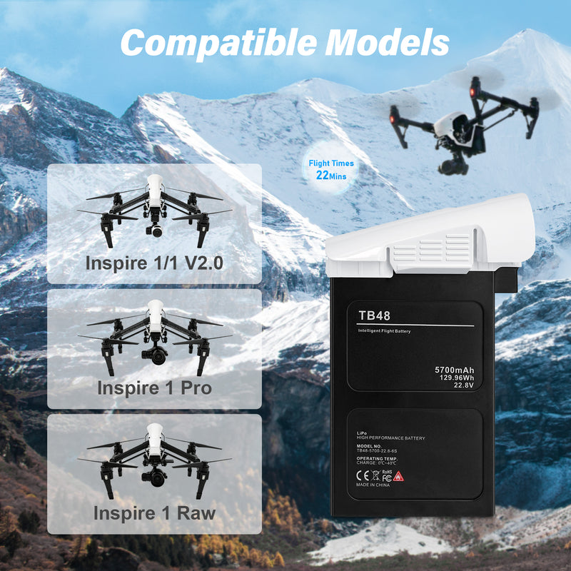 Load image into Gallery viewer, Inspire TB48 Intelligent Flight Battery 22.8V 5700mAh High Capacity Replacement Battery Compatible with DJI Inspire 1 / 1 V2.0 /1 Pro /1 Raw, Up to 22Mins Max Flight Time