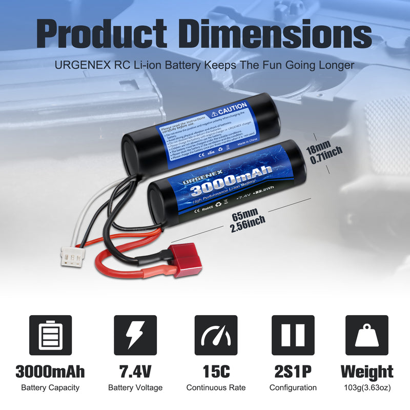Load image into Gallery viewer, URGENEX 3000mAh Airsoft Battery 7.4V Nunchuck Battery with Deans T Plug 2S Rechargeable Stick Shape Butterfly Battery Fit for Most Airsoft Model Guns Rifles