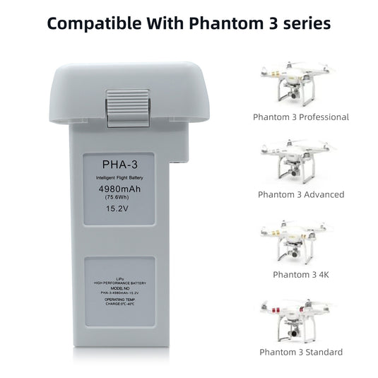 15.2V Phantom 3 Drone Accessory 4980mAh Fit for DJI Quadcopter RC Drone Phantom 3 SE Professional Advanced Standard 4K