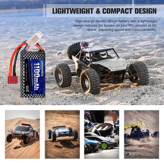 URGENEX 7.4V 1100mAh 2S 35C RC LiPo Battery with DeansT Plug
