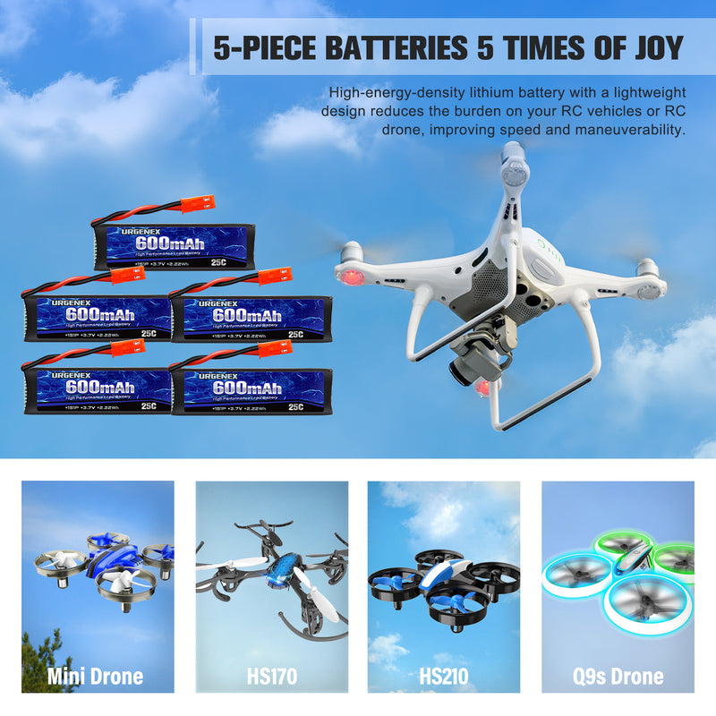 Load image into Gallery viewer, URGENEX 3.7V 600mAh RC Drone Battery with JST Plug for UDI