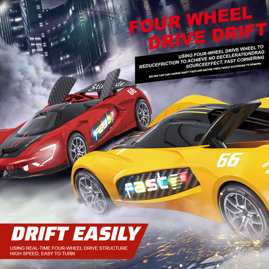 RACER RC Dtift Car – 4WD Drift Racing Car With LED lights, High-Speed Motor, Brushless Motor And Replaceable Tires,Curve Drift 20KM/H (Red/Blue/Yellow/Green)
